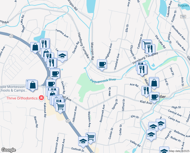 map of restaurants, bars, coffee shops, grocery stores, and more near 245 Hamburg Turnpike in Bloomingdale