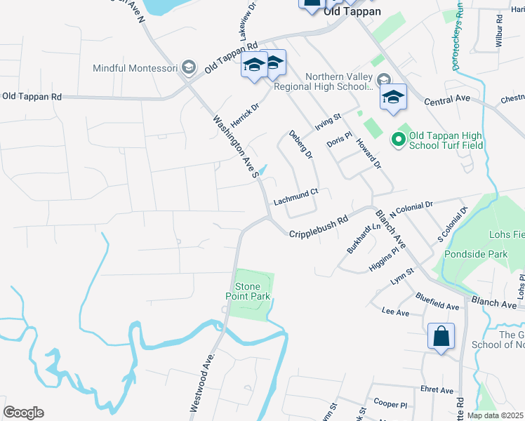 map of restaurants, bars, coffee shops, grocery stores, and more near 1003 Washington Avenue South in Old Tappan