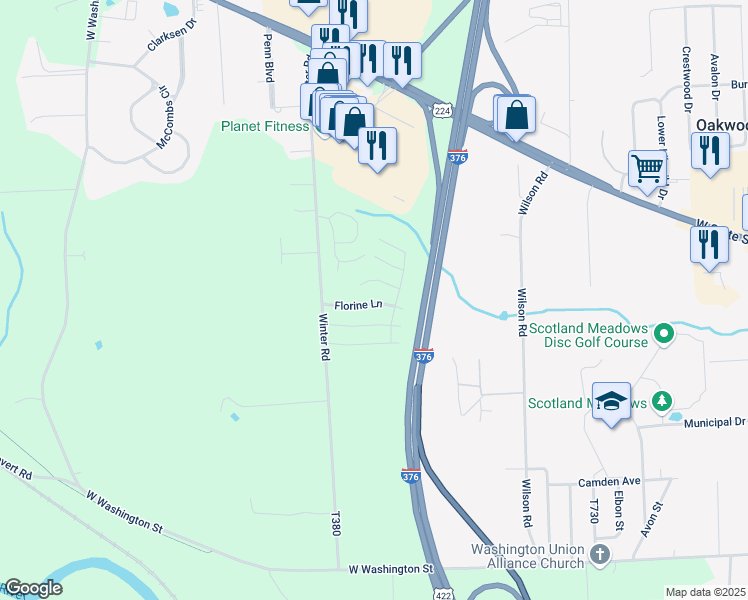 map of restaurants, bars, coffee shops, grocery stores, and more near 414 Jennie Lane in New Castle