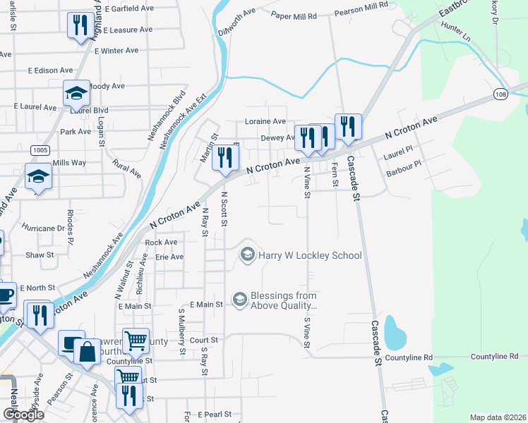 map of restaurants, bars, coffee shops, grocery stores, and more near 317 Harding Street in New Castle