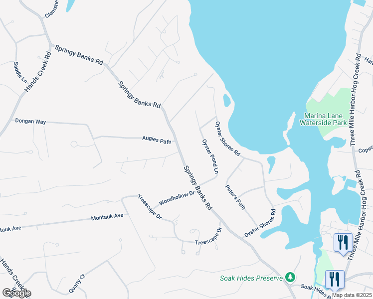 map of restaurants, bars, coffee shops, grocery stores, and more near 31 Oyster Pond Lane in East Hampton