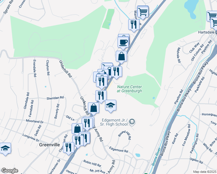 map of restaurants, bars, coffee shops, grocery stores, and more near 508 Central Park Avenue in Scarsdale