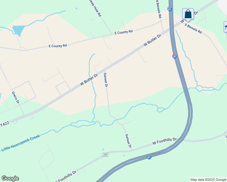 map of restaurants, bars, coffee shops, grocery stores, and more near Sunset Drive in Drums