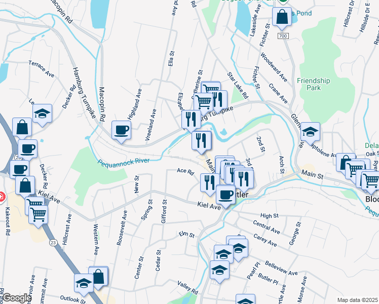 map of restaurants, bars, coffee shops, grocery stores, and more near 415 Main Street in Butler