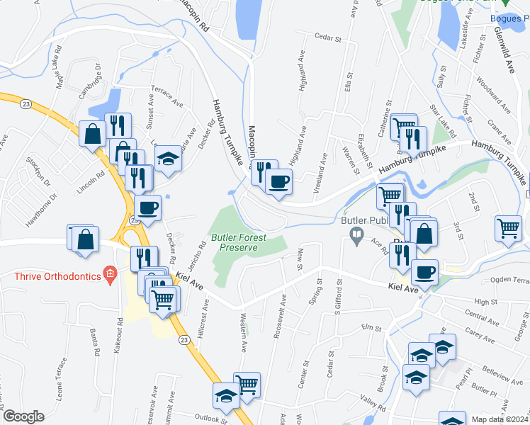 map of restaurants, bars, coffee shops, grocery stores, and more near 2 Waterfall Court in Bloomingdale