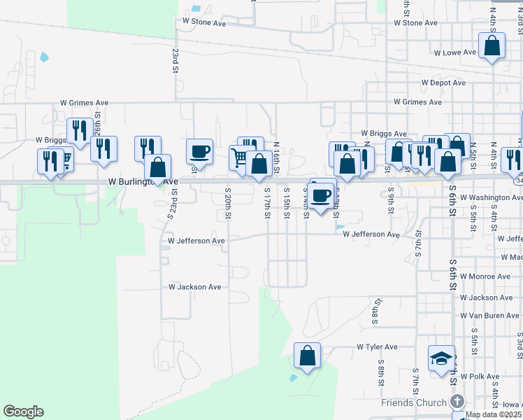 map of restaurants, bars, coffee shops, grocery stores, and more near 171-199 S 17th St in Fairfield