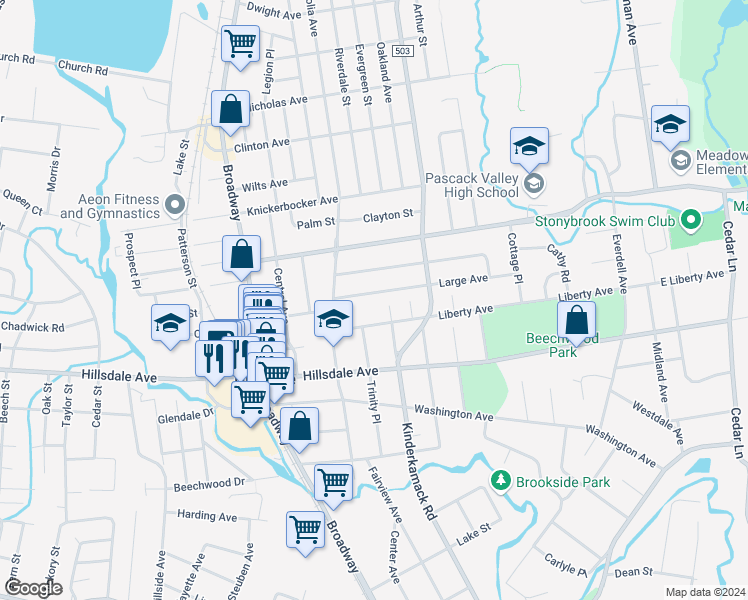map of restaurants, bars, coffee shops, grocery stores, and more near 101 Large Avenue in Hillsdale