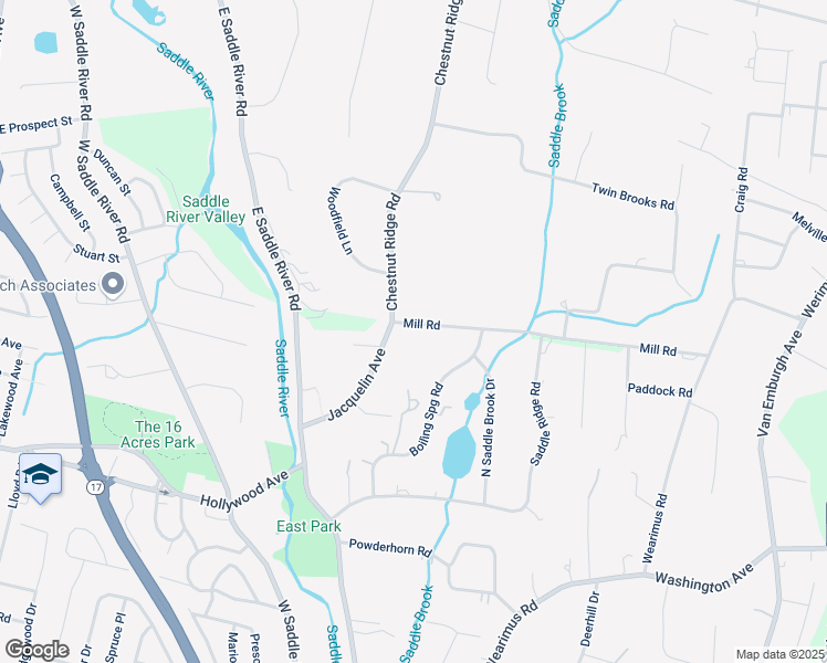map of restaurants, bars, coffee shops, grocery stores, and more near 100 Mill Road in Ho-Ho-Kus