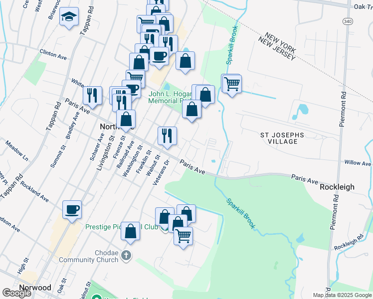 map of restaurants, bars, coffee shops, grocery stores, and more near 2305 Rio Vista Lane in Northvale