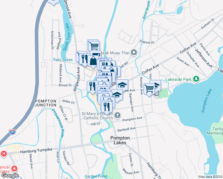 map of restaurants, bars, coffee shops, grocery stores, and more near 111 Wanaque Avenue in Pompton Lakes