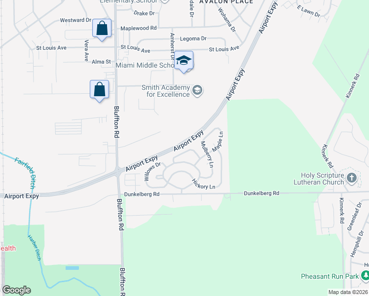 map of restaurants, bars, coffee shops, grocery stores, and more near 8000 Airport Expressway in Fort Wayne