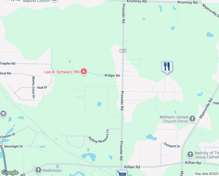 map of restaurants, bars, coffee shops, grocery stores, and more near 2126 Orchard Lane in Akron