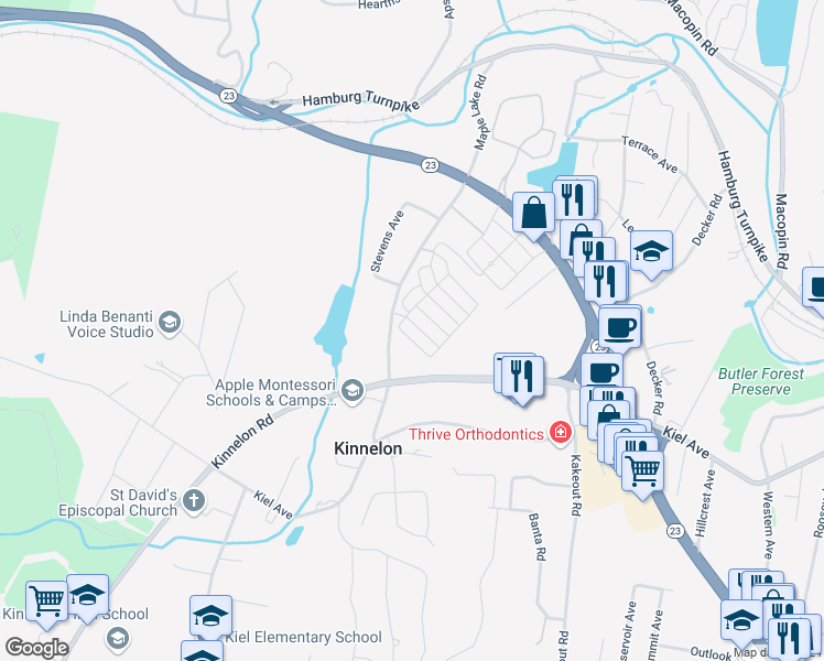 map of restaurants, bars, coffee shops, grocery stores, and more near 20 Breckenridge Terrace in Kinnelon