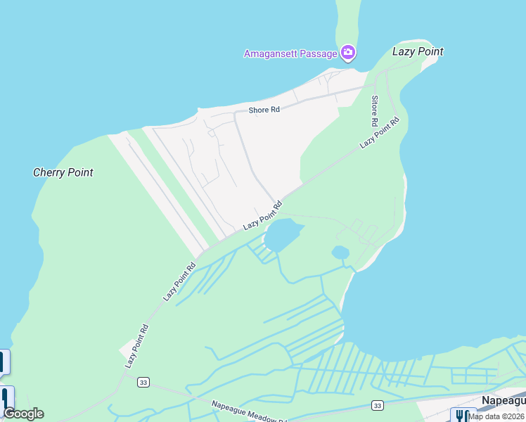 map of restaurants, bars, coffee shops, grocery stores, and more near 647 Lazy Point Road in East Hampton