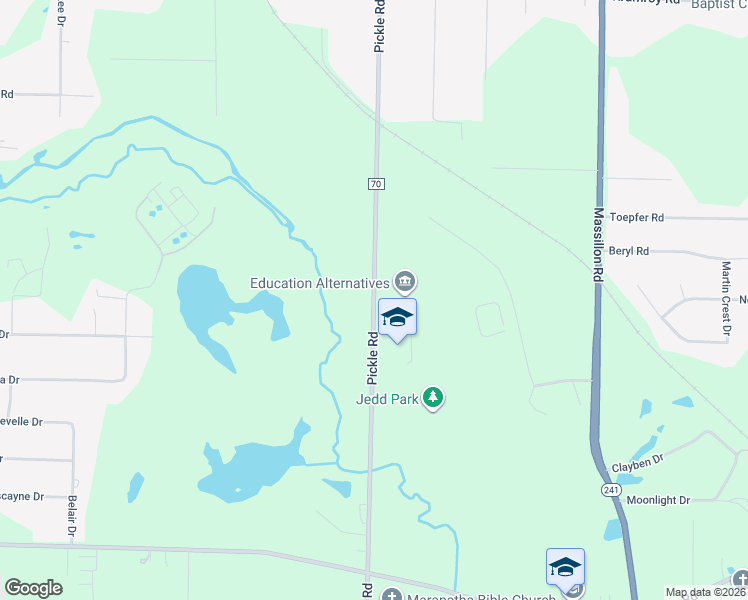 map of restaurants, bars, coffee shops, grocery stores, and more near 2141 Pickle Road in Akron