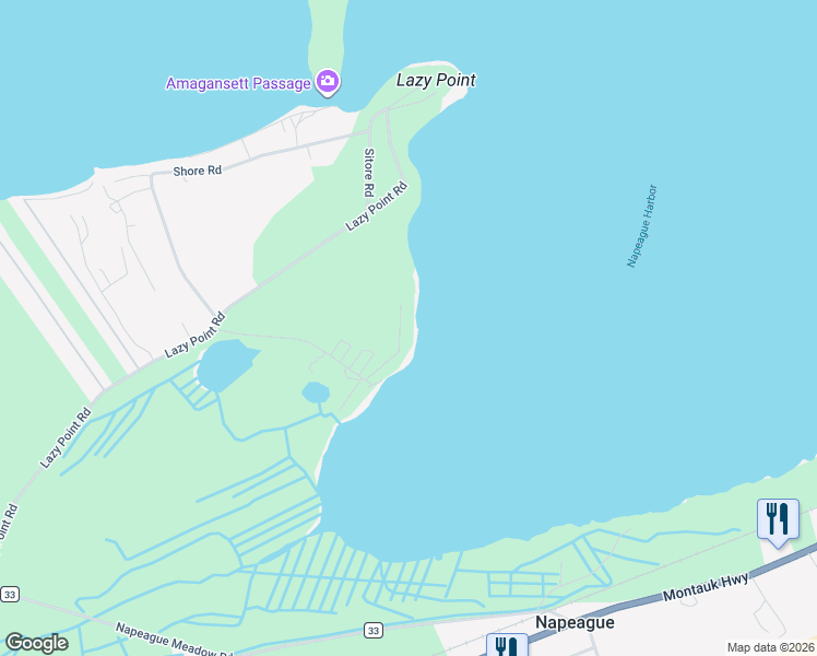 map of restaurants, bars, coffee shops, grocery stores, and more near 132 Shore Road in Amagansett