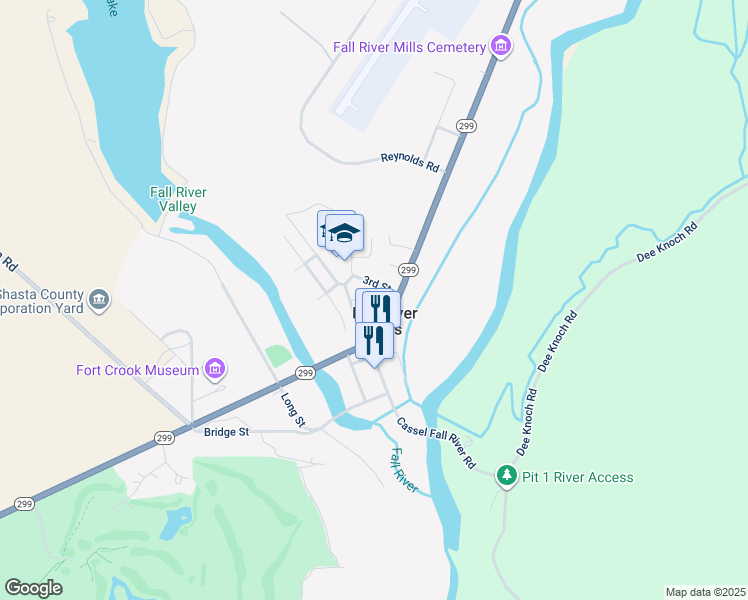 map of restaurants, bars, coffee shops, grocery stores, and more near Power St in Fall River Mills