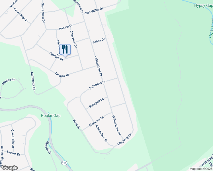 map of restaurants, bars, coffee shops, grocery stores, and more near 2642 Yellowstone Drive in Blakeslee