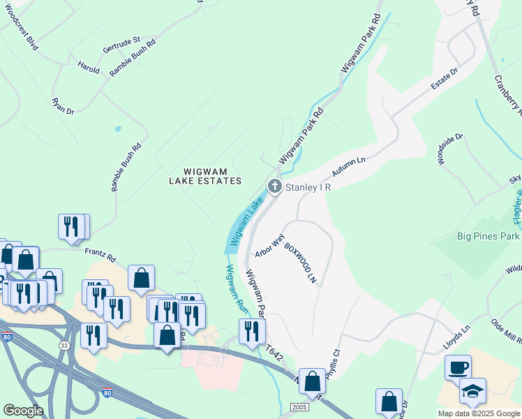map of restaurants, bars, coffee shops, grocery stores, and more near 5120 Wigwam Run South in Stroudsburg