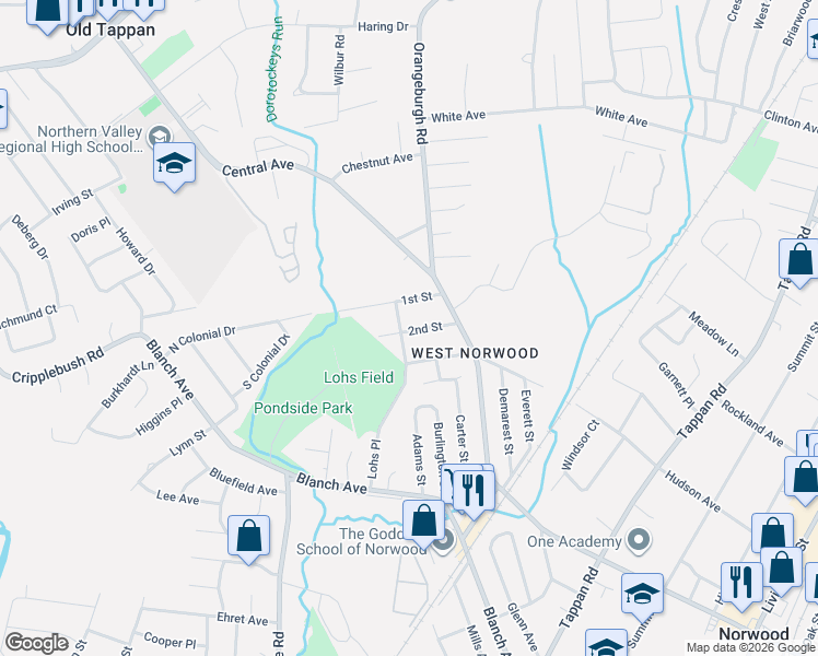 map of restaurants, bars, coffee shops, grocery stores, and more near 151 Lohs Place in Harrington Park