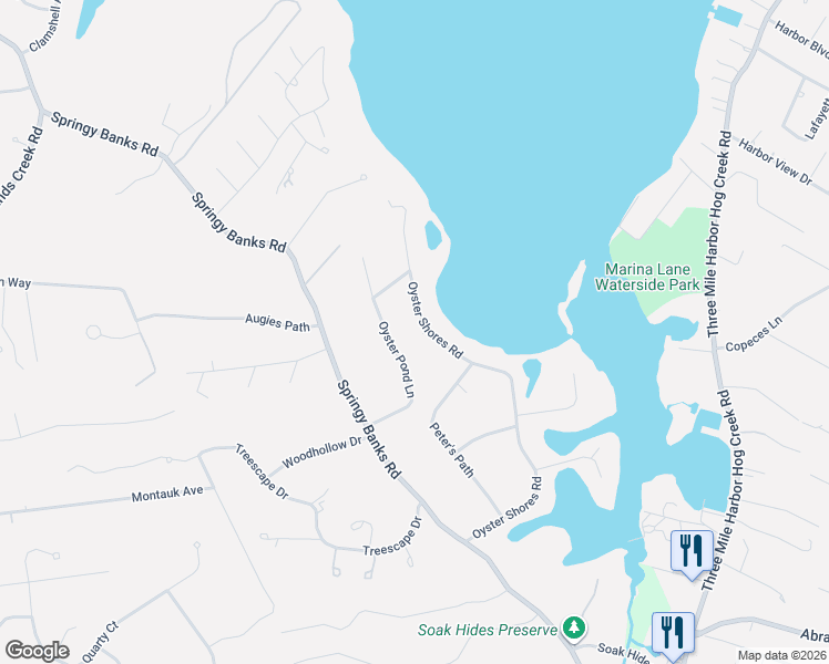 map of restaurants, bars, coffee shops, grocery stores, and more near 26 Oyster Pond Lane in East Hampton