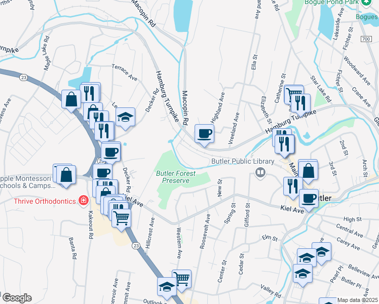 map of restaurants, bars, coffee shops, grocery stores, and more near 2 Waterfall Court in Bloomingdale