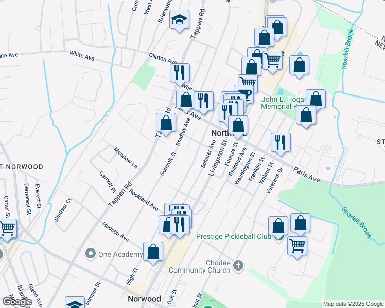 map of restaurants, bars, coffee shops, grocery stores, and more near 186 High Street in Northvale