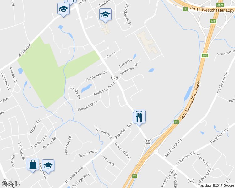 map of restaurants, bars, coffee shops, grocery stores, and more near 26 Glenbrooke Drive in White Plains