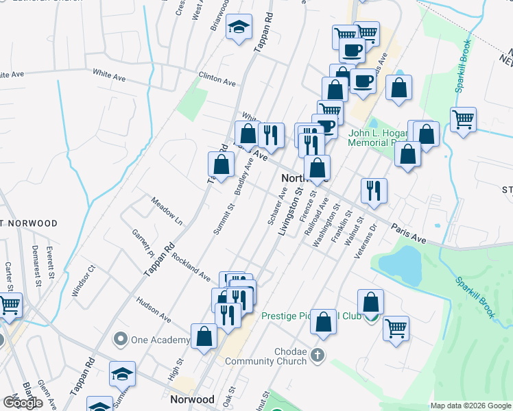 map of restaurants, bars, coffee shops, grocery stores, and more near 186 High Street in Northvale