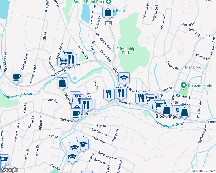 map of restaurants, bars, coffee shops, grocery stores, and more near 90 Arch Street in Butler