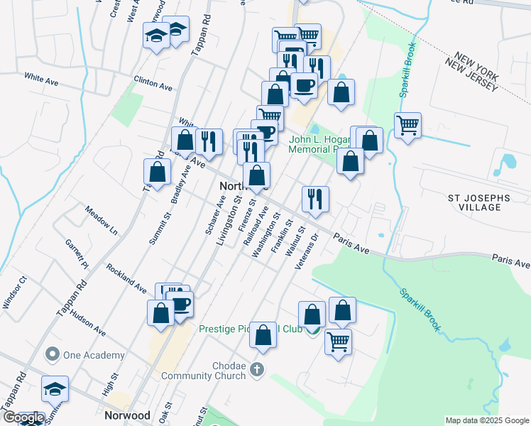 map of restaurants, bars, coffee shops, grocery stores, and more near 188 Railroad Avenue in Northvale