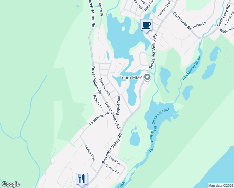 map of restaurants, bars, coffee shops, grocery stores, and more near 25 Pequot Trail in Jefferson