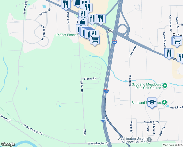 map of restaurants, bars, coffee shops, grocery stores, and more near 414 Jennie Lane in New Castle