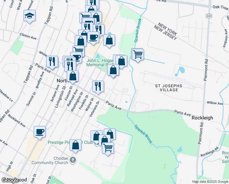 map of restaurants, bars, coffee shops, grocery stores, and more near 2305 Rio Vista Lane in Northvale