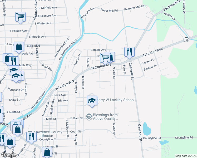 map of restaurants, bars, coffee shops, grocery stores, and more near 317 Harding Street in New Castle