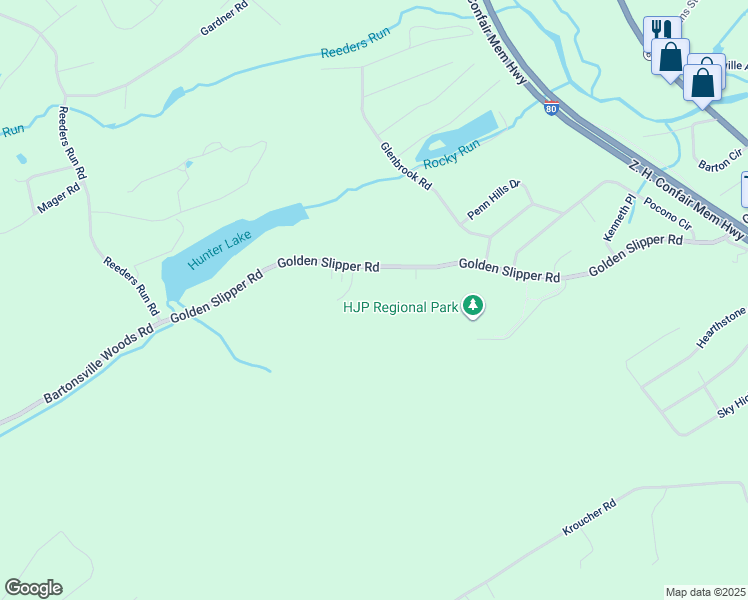 map of restaurants, bars, coffee shops, grocery stores, and more near 1110 Bartonsville Woods Road in Stroudsburg