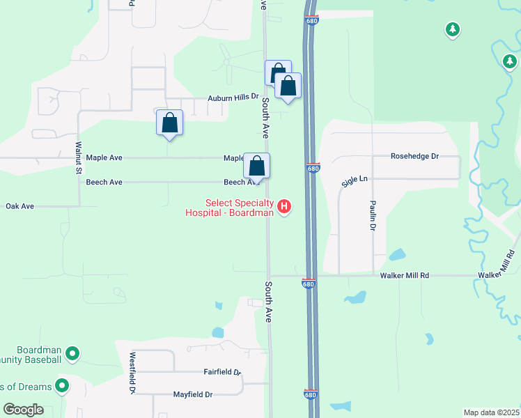 map of restaurants, bars, coffee shops, grocery stores, and more near 8048 South Avenue in Youngstown