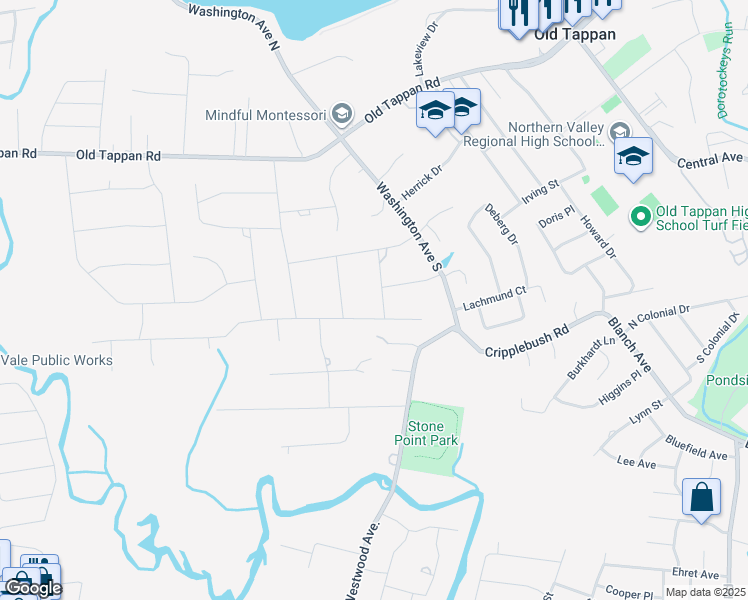 map of restaurants, bars, coffee shops, grocery stores, and more near 20 Birchwood Road in Old Tappan