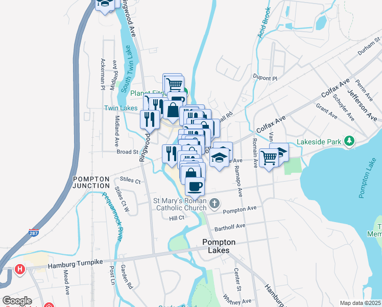 map of restaurants, bars, coffee shops, grocery stores, and more near 198 Wanaque Avenue in Pompton Lakes