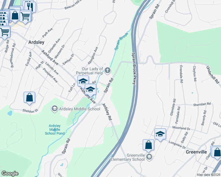 map of restaurants, bars, coffee shops, grocery stores, and more near 177 Sprain Road in Scarsdale