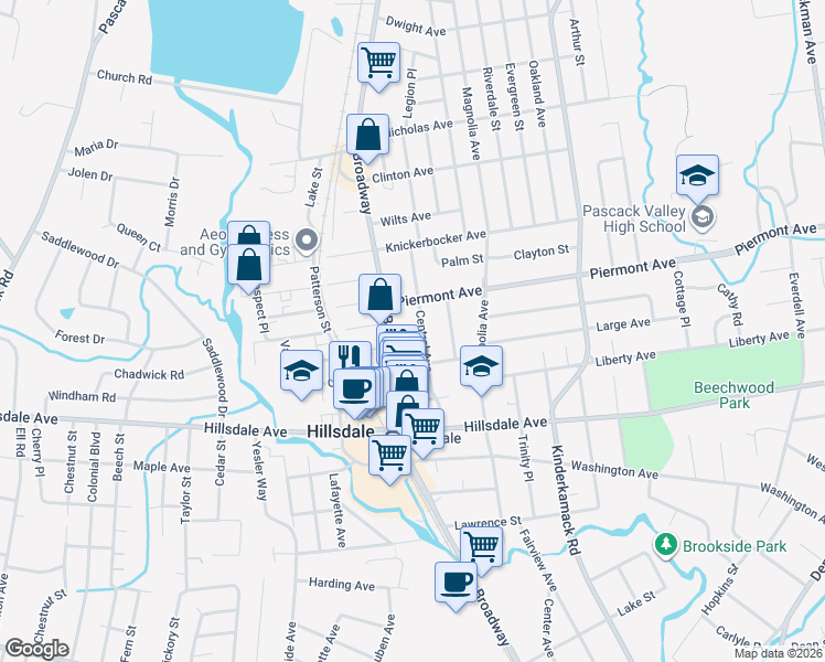map of restaurants, bars, coffee shops, grocery stores, and more near 75 Central Ave in Hillsdale