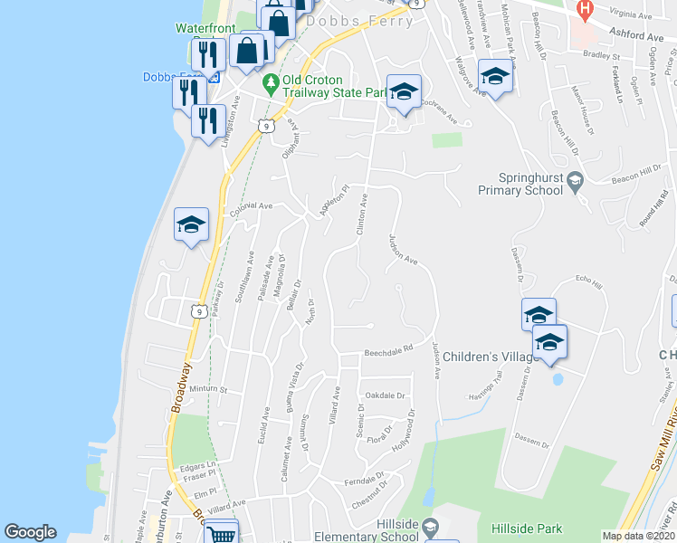 map of restaurants, bars, coffee shops, grocery stores, and more near 231 Clinton Avenue in Dobbs Ferry