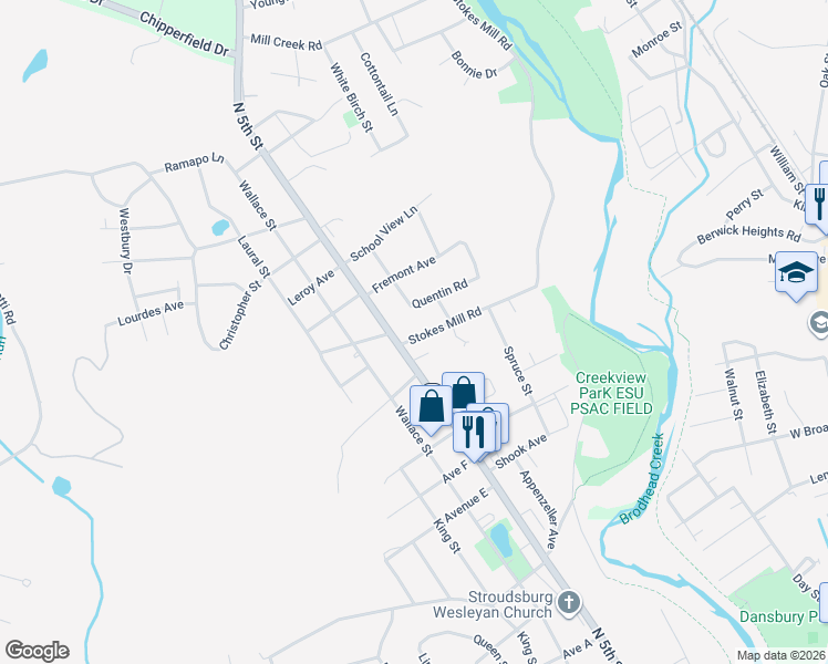map of restaurants, bars, coffee shops, grocery stores, and more near 968 Stokes Mill Road in Stroudsburg