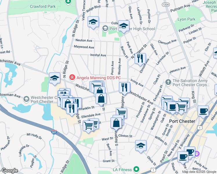 map of restaurants, bars, coffee shops, grocery stores, and more near 18 Breckenridge Avenue in Port Chester