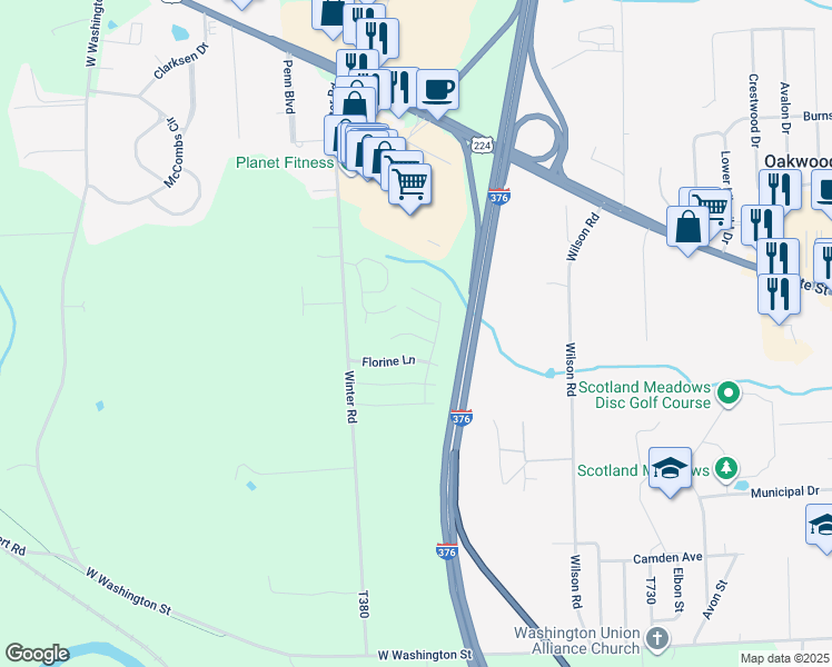 map of restaurants, bars, coffee shops, grocery stores, and more near 425 Jennie Lane in New Castle