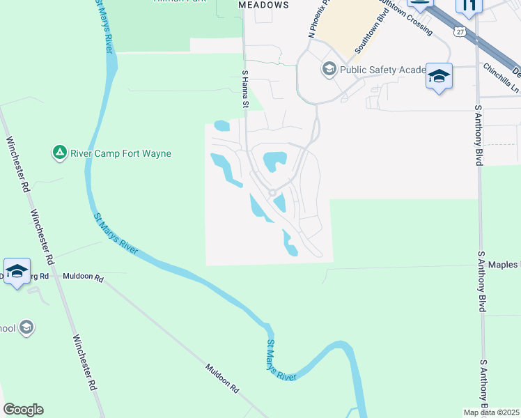 map of restaurants, bars, coffee shops, grocery stores, and more near 8322 Lakeside Drive in Fort Wayne