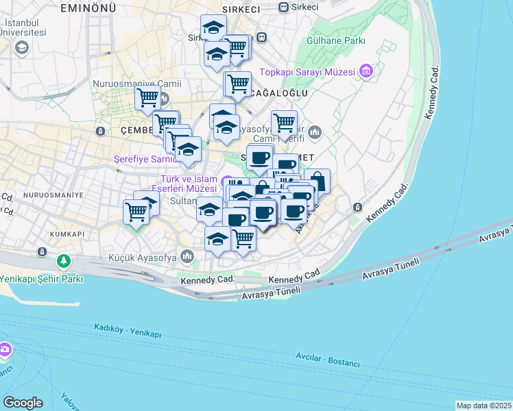 map of restaurants, bars, coffee shops, grocery stores, and more near 7 Atmeydanı Caddesi in Fatih