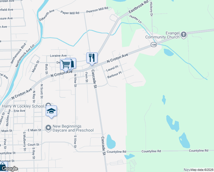 map of restaurants, bars, coffee shops, grocery stores, and more near 1222 Francis Place in New Castle