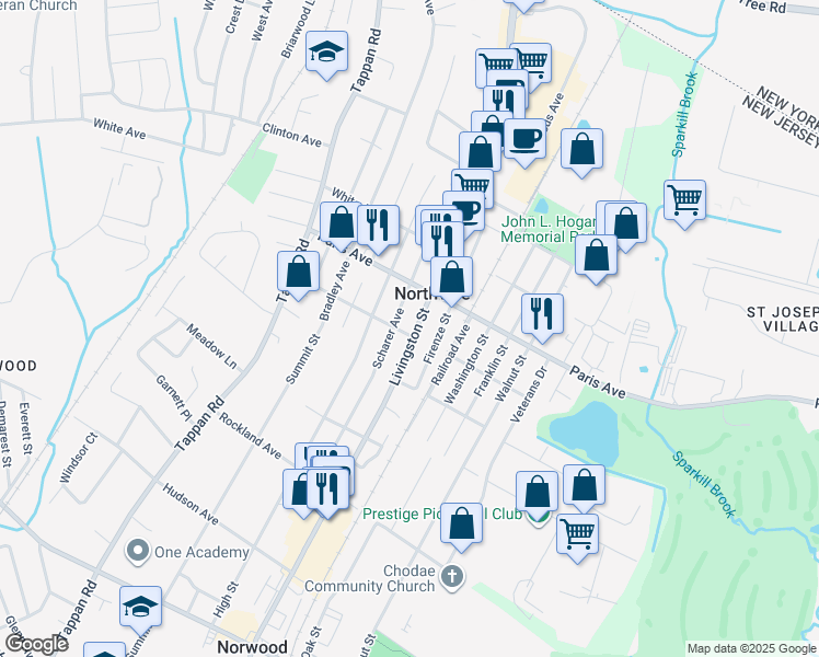 map of restaurants, bars, coffee shops, grocery stores, and more near 187 Livingston Street in Northvale