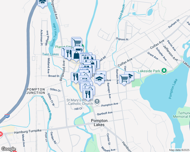 map of restaurants, bars, coffee shops, grocery stores, and more near 30 Colfax Avenue in Pompton Lakes